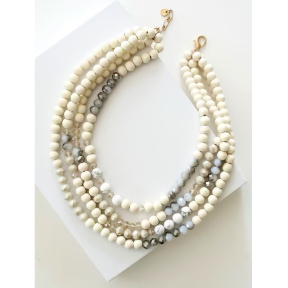 Natural Wood & Crystal Layered Necklace ✨